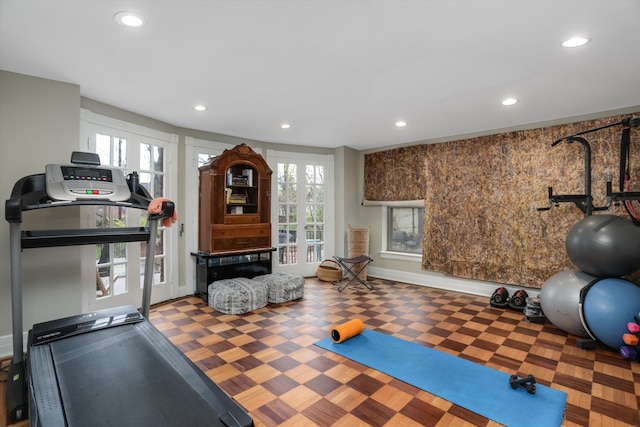 workout room with french doors