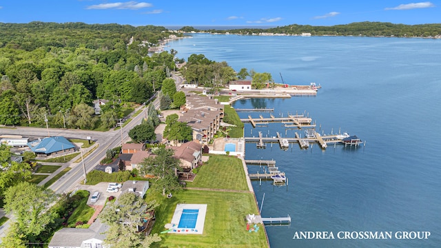 aerial view featuring a water view