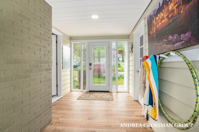 doorway to outside with plenty of natural light and light hardwood / wood-style floors