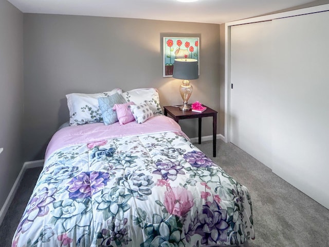 bedroom with carpet and a closet