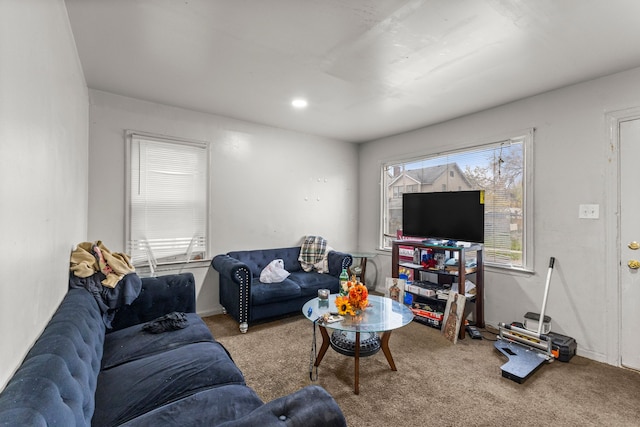 living room featuring carpet flooring