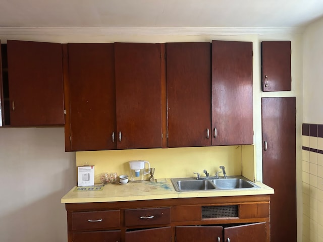 kitchen featuring ornamental molding and sink