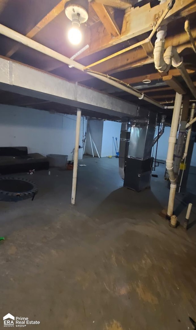 basement with heating unit