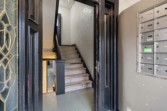 stairs with mail boxes