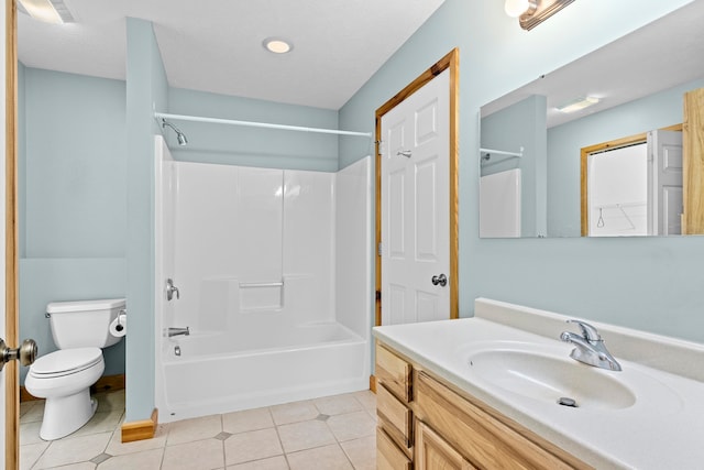 5279 Vinton Rd, Williamsburg, MI 49690 - bathroom featuring toilet, vanity, shower / bathtub combination, and tile patterned flooring