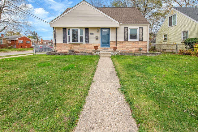 bungalow with a front lawn