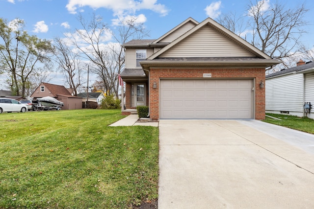 view of front facade with a garage and a front yard