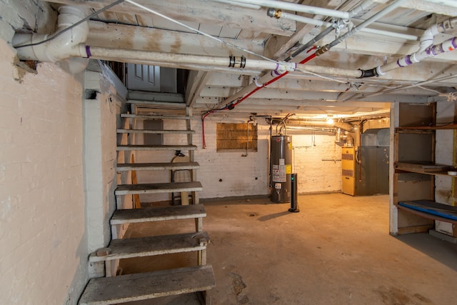 basement with heating unit and gas water heater