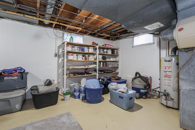 basement featuring water heater