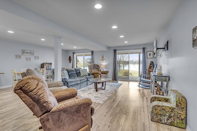 11767 Greenbriar Dr, Jerome, MI 49249 - living room with light wood-style floors, recessed lighting, and baseboards