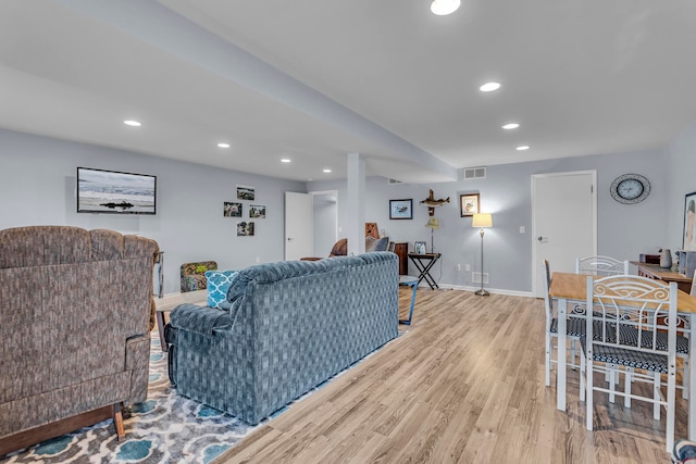 living room featuring light wood-type flooring