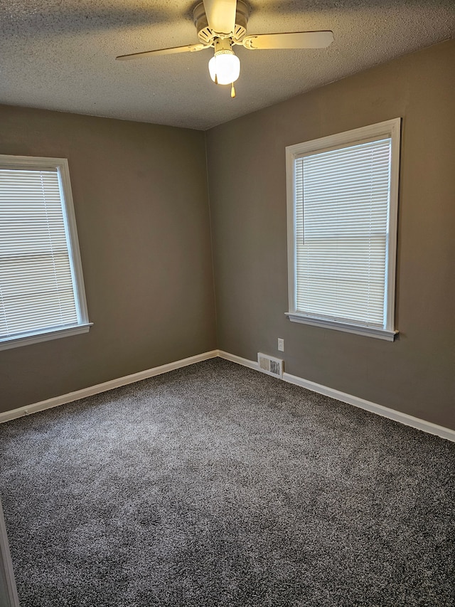 empty room featuring carpet flooring, a healthy amount of sunlight, and a textured ceiling