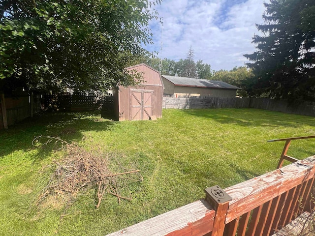 view of yard with a storage unit