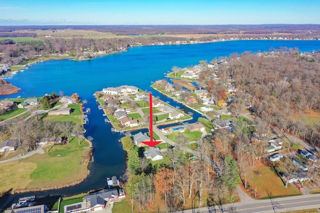 aerial view featuring a water view