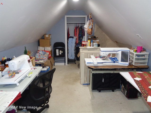 interior space featuring vaulted ceiling