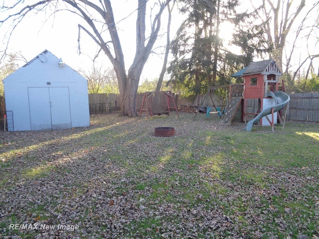 view of yard with a playground