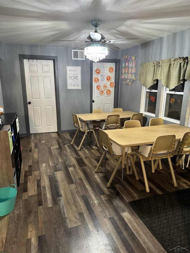 518 W Belle Ave, Saint Charles, MI 48655 - dining space featuring a ceiling fan and dark wood-style flooring
