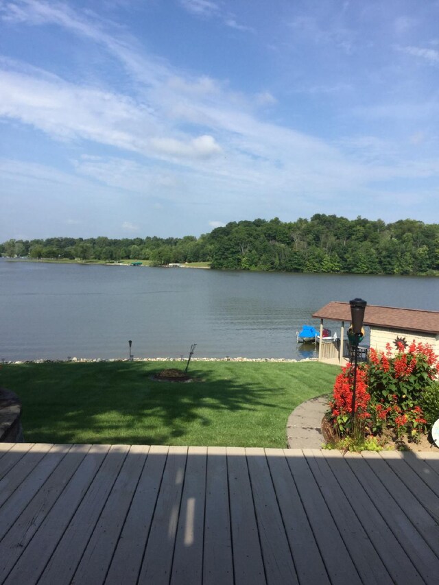 14600 W Diane Dr, Camden, MI 49232 - wooden terrace featuring a water view and a yard