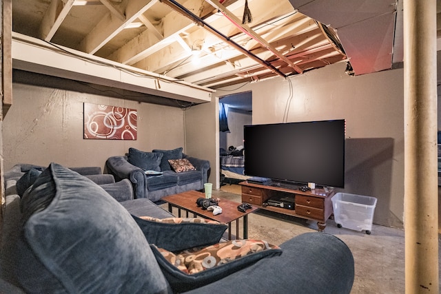 living room featuring concrete floors