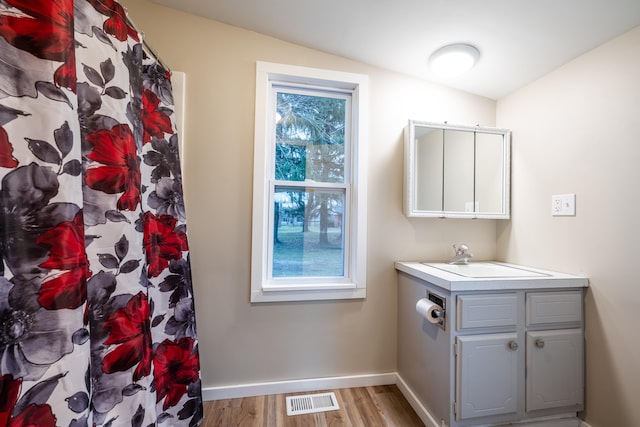 clothes washing area featuring light wood-type flooring and sink