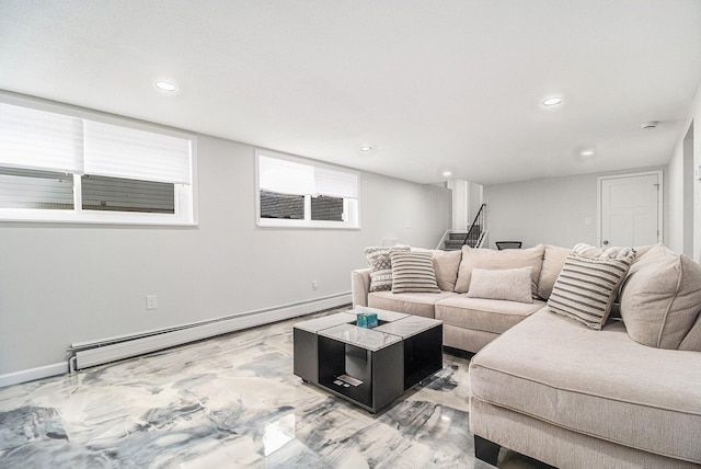 living room featuring a baseboard radiator