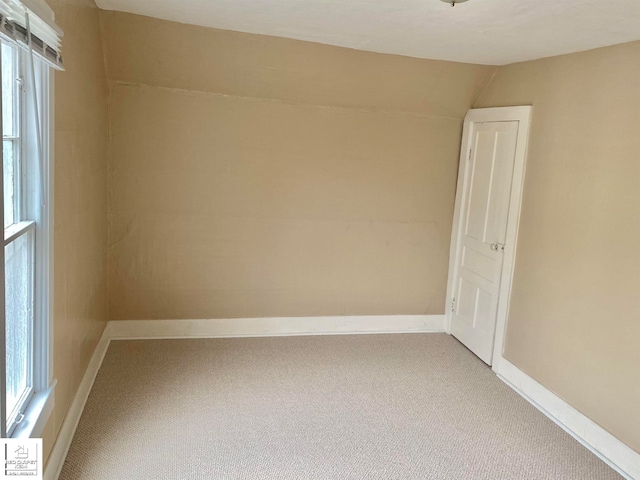 empty room featuring carpet flooring and lofted ceiling