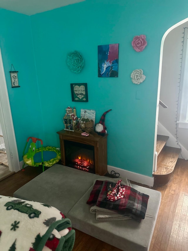 bedroom with wood-type flooring