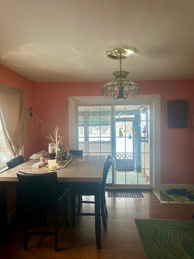 dining space featuring hardwood / wood-style floors and a healthy amount of sunlight