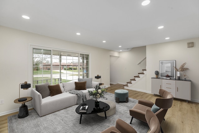 living room featuring light wood-type flooring