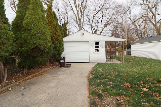 garage with a lawn