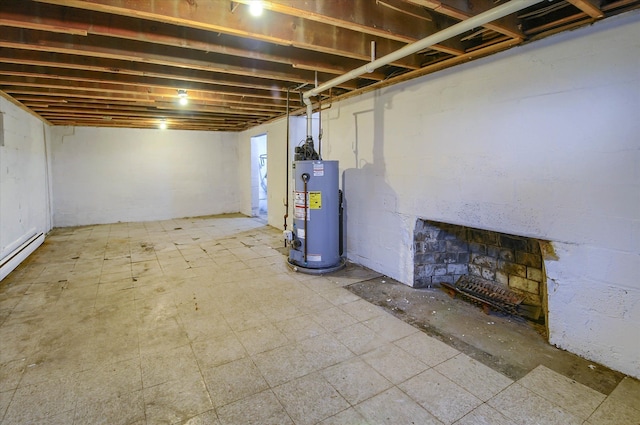 basement featuring gas water heater