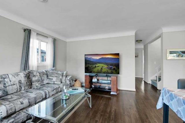 living room with dark wood-type flooring