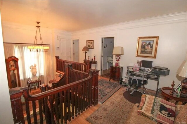 90 Edison St, Detroit, MI 48202 - office space featuring a chandelier, ornamental molding, and wood finished floors