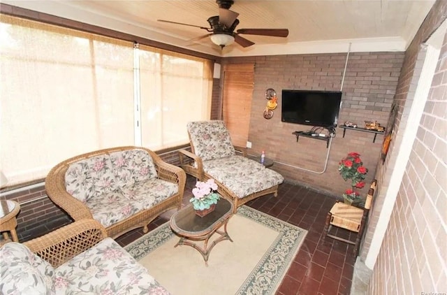 interior space featuring ceiling fan