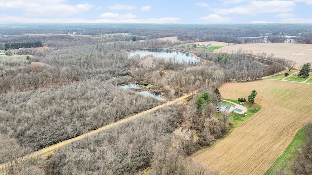 birds eye view of property featuring a rural view and a water view