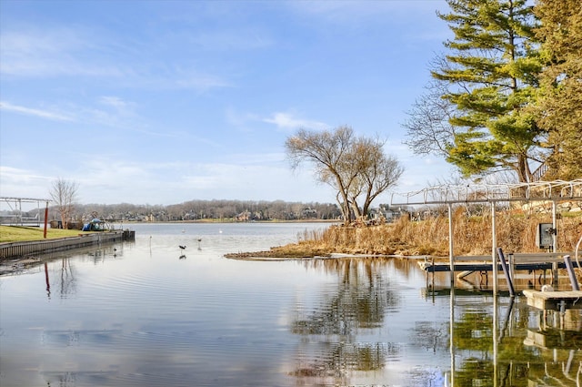 property view of water with a boat dock