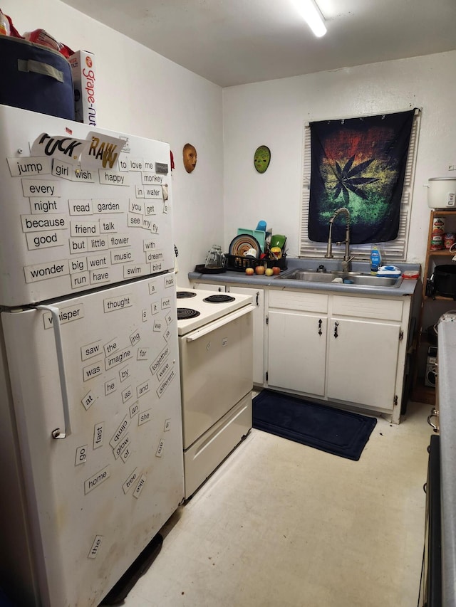 kitchen featuring white cabinets, electric stove, and sink