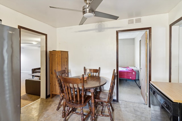 dining space featuring ceiling fan