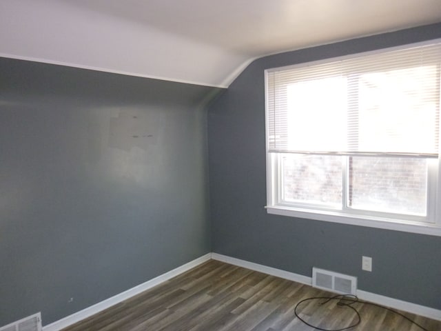 additional living space with lofted ceiling, hardwood / wood-style flooring, and a healthy amount of sunlight