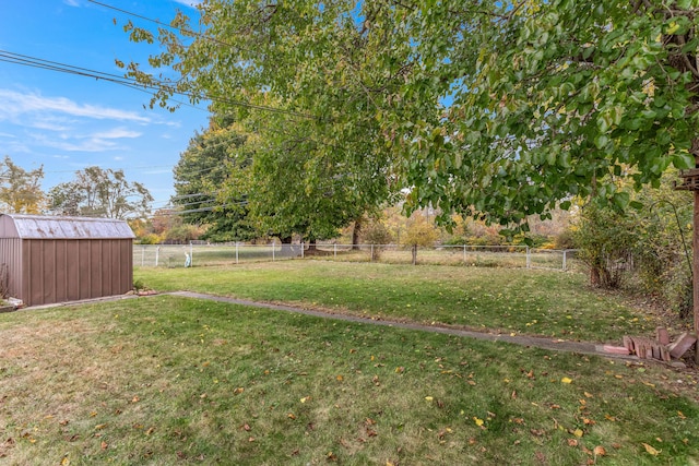 view of yard featuring a shed