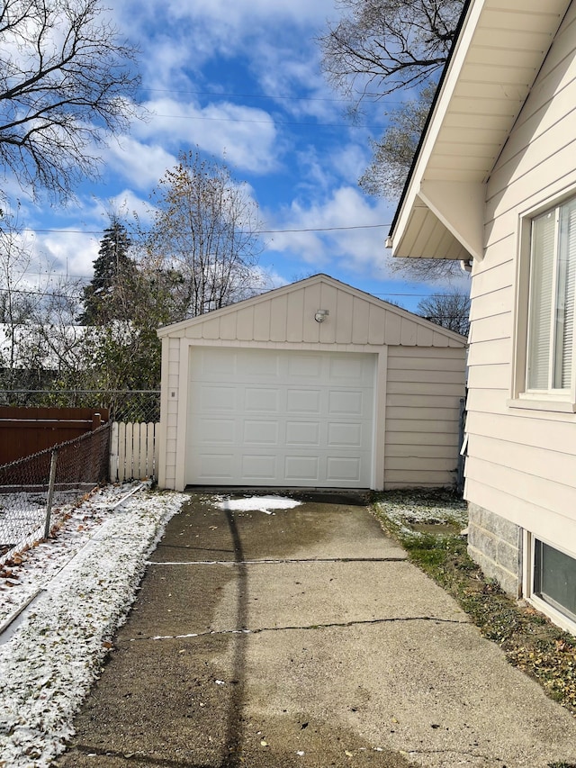 view of snow covered garage