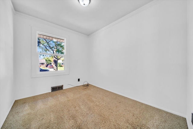 spare room with carpet floors and ornamental molding