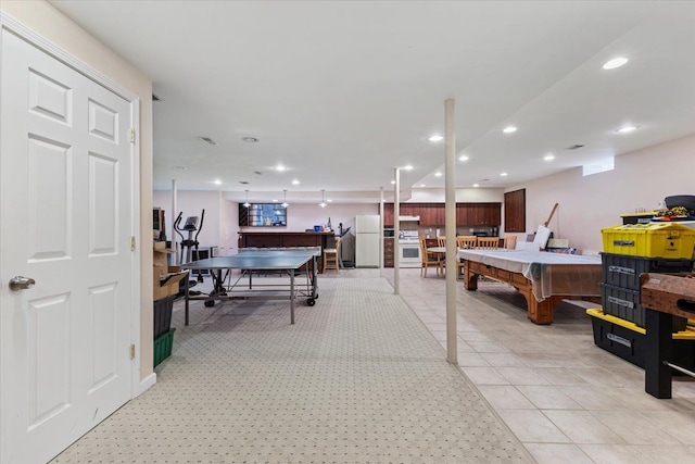 recreation room featuring light tile patterned floors and billiards