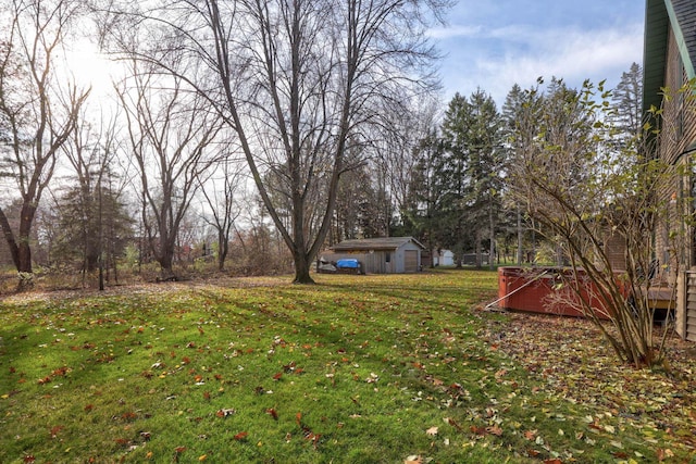 view of yard with a storage shed