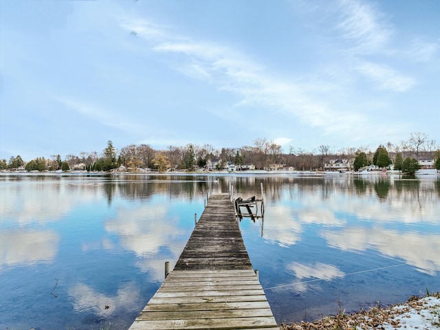 view of dock with a water view