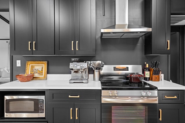 kitchen featuring appliances with stainless steel finishes and wall chimney range hood