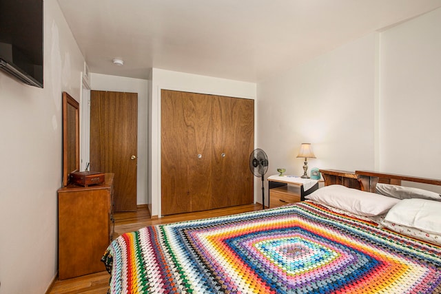 bedroom featuring light hardwood / wood-style flooring and a closet