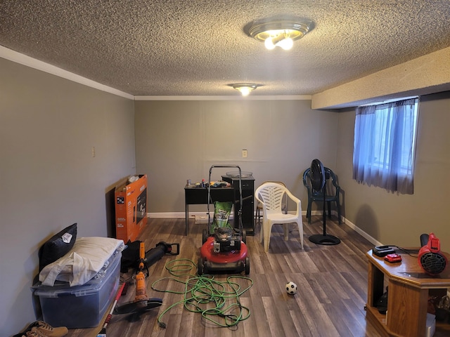 misc room with dark hardwood / wood-style flooring and a textured ceiling