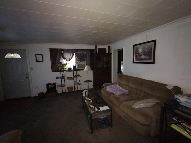 living room with ornamental molding