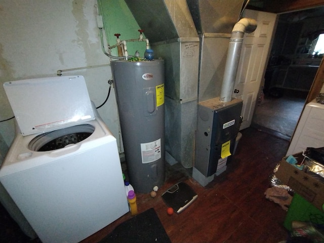 utilities featuring heating unit, washer / clothes dryer, and water heater